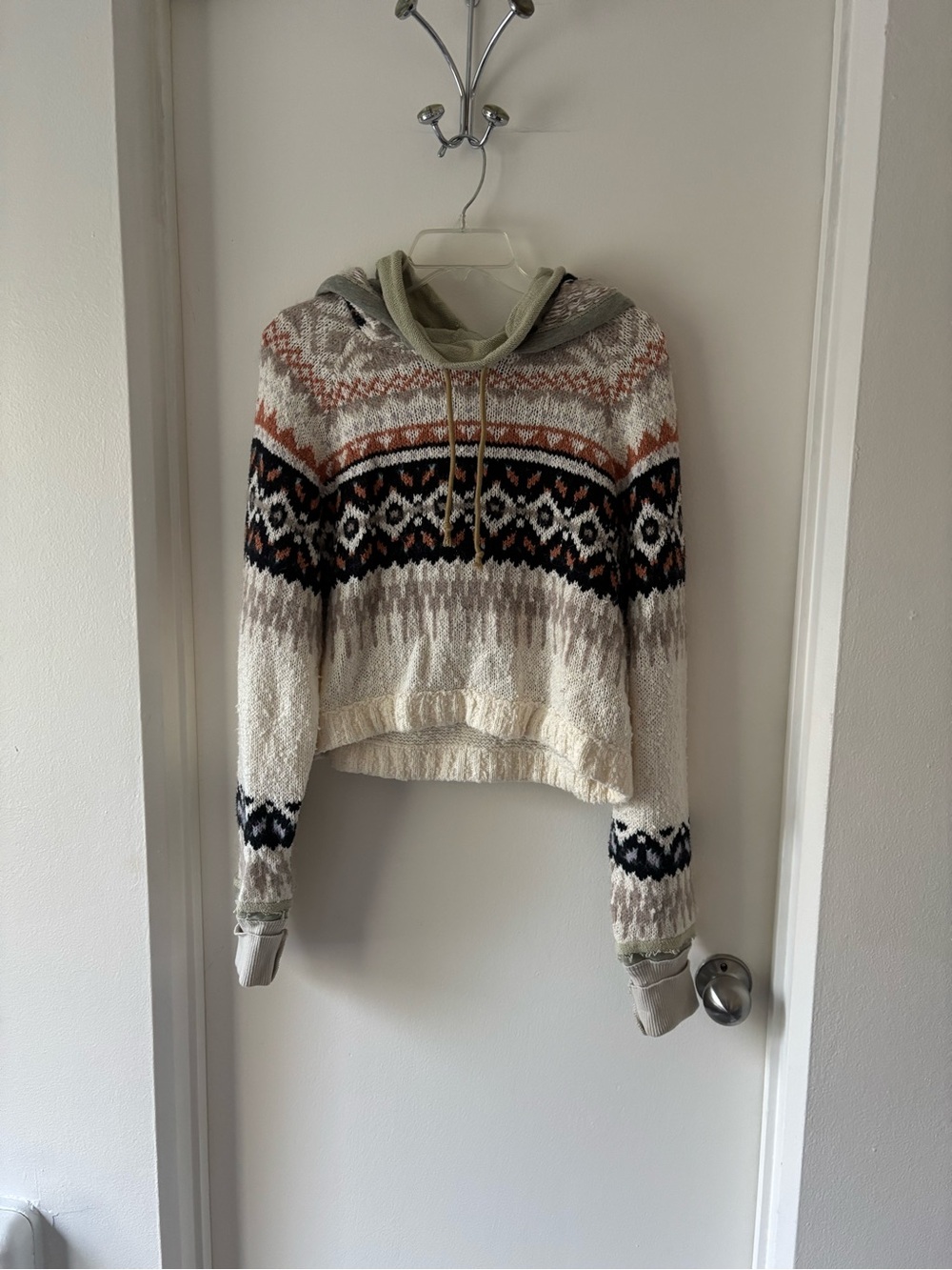 Free People Fair Isle Hooded Sweater - Cream, Black & Rust